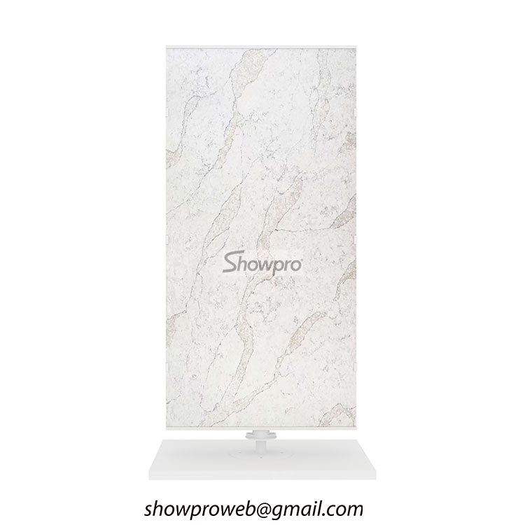 Space-saving 360-degree rotating tile rack for small retail showrooms