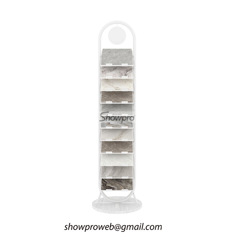 Space-saving vertical tile display for small showrooms