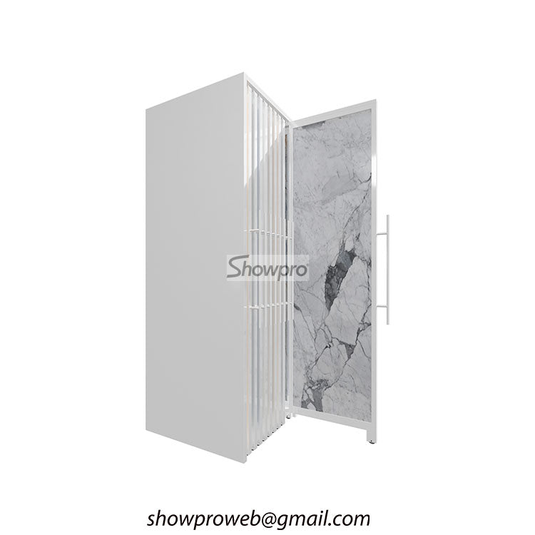 Double-sided sliding tile wing display