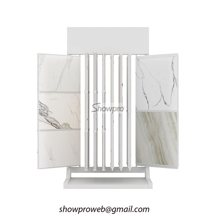 Page turning tiles display stand stone display ideas