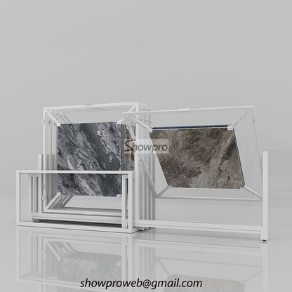 Space-saving push-pull tile display rack for small showrooms
