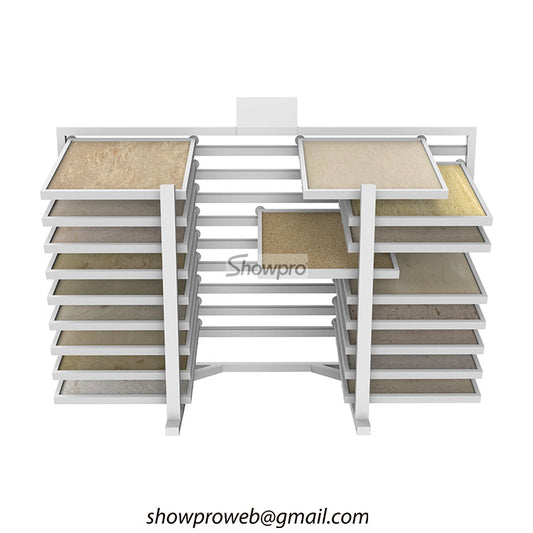 Showroom horizontally slide tiles display racks
