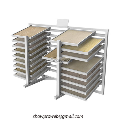Showroom horizontally slide tiles display racks