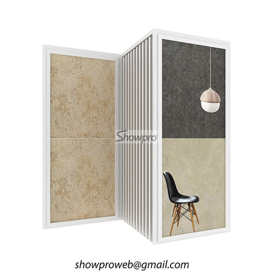 Space-saving sliding tile displays for small showrooms