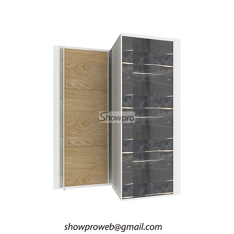 Push-pull large format ceramic tile exhibition shelf