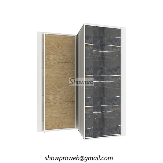 Push-pull large format ceramic tile exhibition shelf