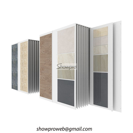 Smooth-glide sliding tile display panels for large format porcelain