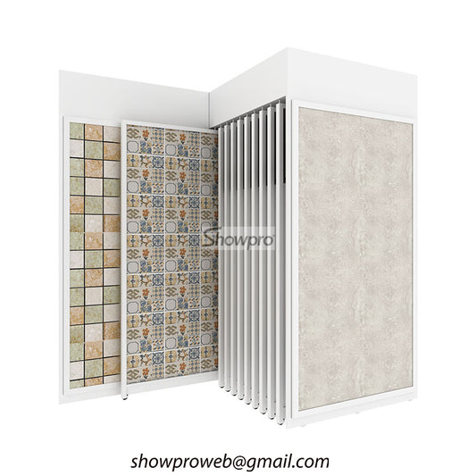 Commercial sliding panel display for ceramic tiles