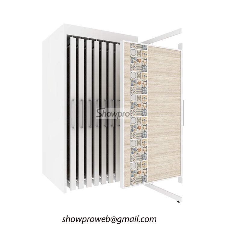 Metal frame vertical sliding tile display stands