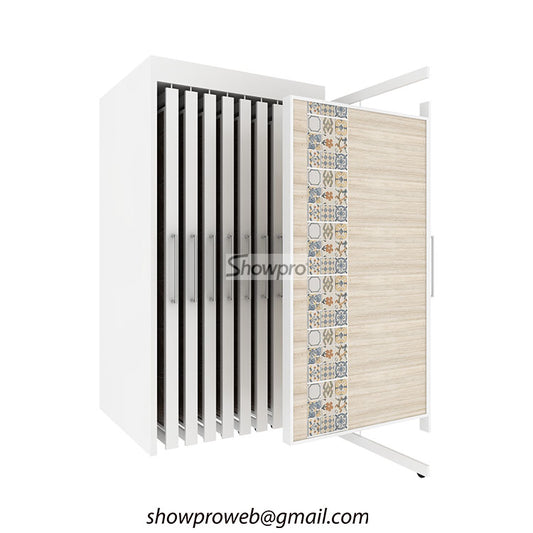 Metal frame vertical sliding tile display stands