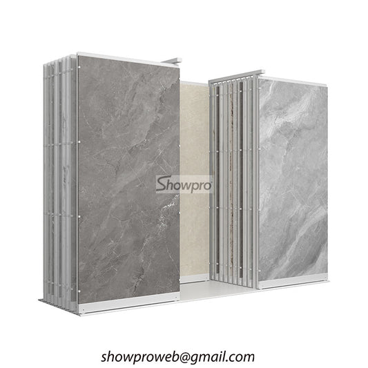 Commercial sliding display for natural stone pavers