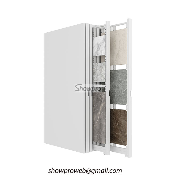 Multi-panel pull-out tile display stand for wall tiles