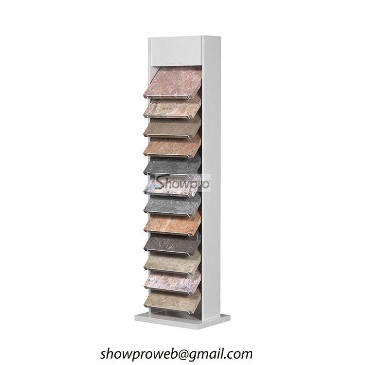 Vertical floor standing tile display for small spaces