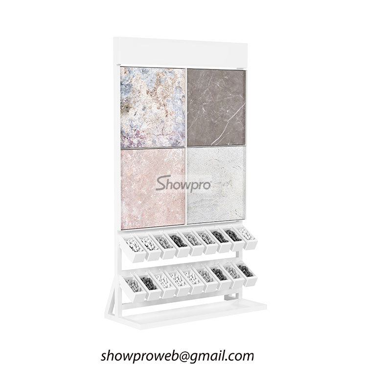 Space-saving tile display rack for design studio