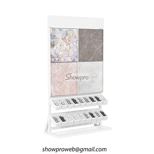 Space-saving tile display rack for design studio