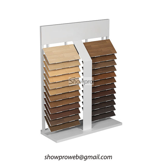 wooden tiles tower display rack floor display stand