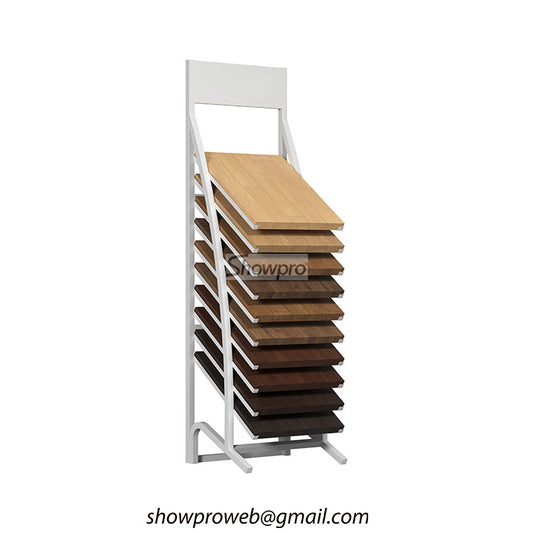 Vertical wooden flooring display stand wholesale