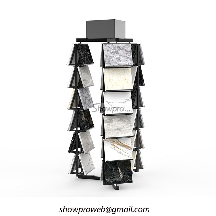 High-capacity vertical rotating tile sample stand