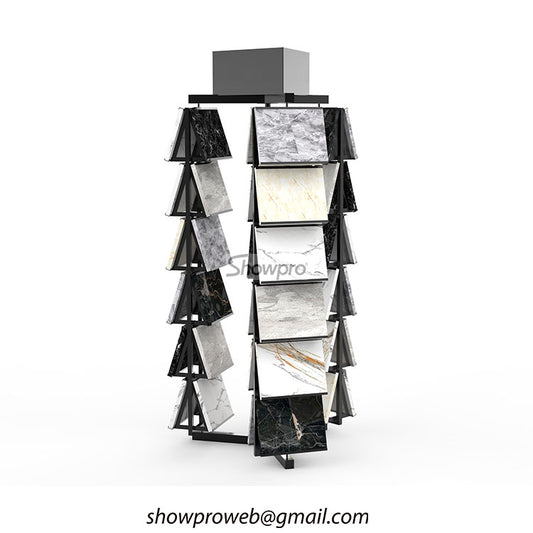 High-capacity vertical rotating tile sample stand