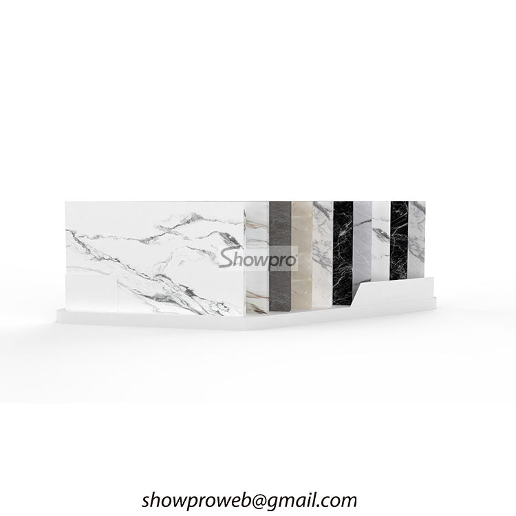 Space-saving floor tile display racks for small shops