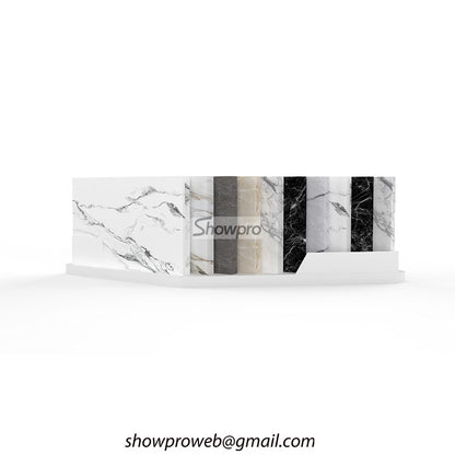 Space-saving floor tile display racks for small shops